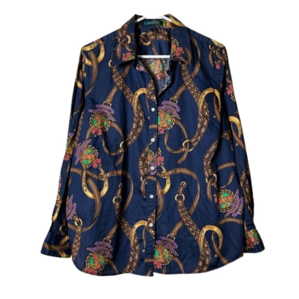 Ralph Lauren Navy Chain Print Button-Up Shirt